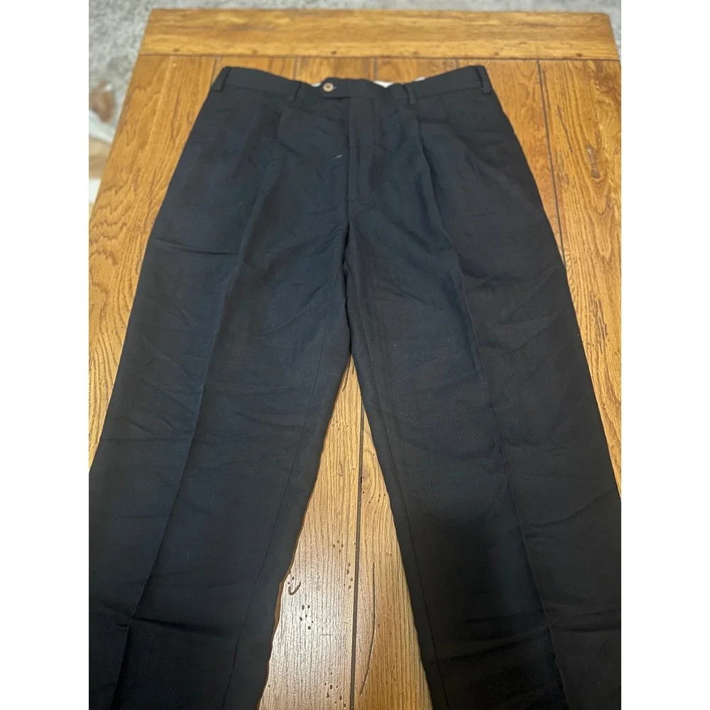 Geoffrey Beene Mens Black Double Pleated Cuffed Dress Pants Trousers 38x30